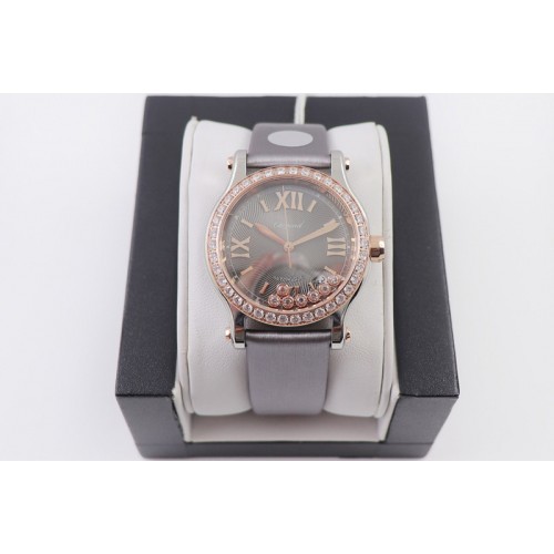 Chopard Happy Sport Automatic 278559 RG 30mm YF 1:1 Best Edition Diamond Bezel Gray Dial on Gray Leather Starp A2892