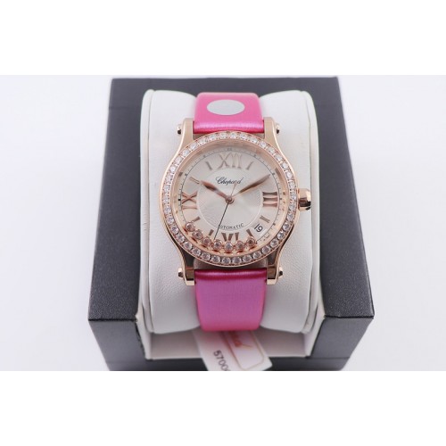 Chopard Happy Sport Automatic 278559 RG 30mm YF 1:1 Best Edition Diamond Bezel White Dial on Rose Leather Starp A2892