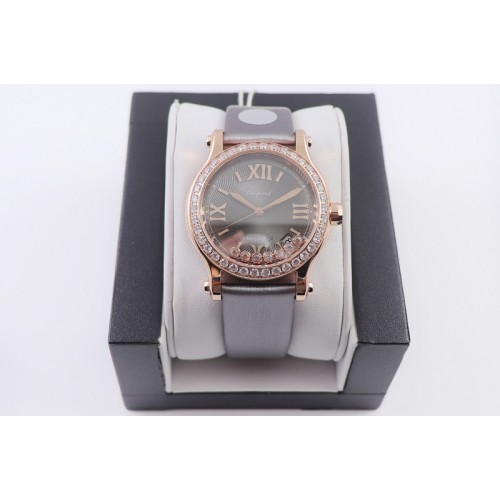 Chopard Happy Sport Automatic 278559 RG 30mm YF 1:1 Best Edition Diamond Bezel Gray Dial on Gray Leather Starp A2892