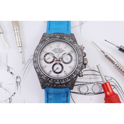Rolex Daytona DIW WWF Best Edition Full Carbon Case and Bezel White Dial on Blue Nylon Strap A7750 Rolex Daytona DIW WWF Best Edition Full Carbon Case and Bezel White Dial on Blue Nylon Strap A7750