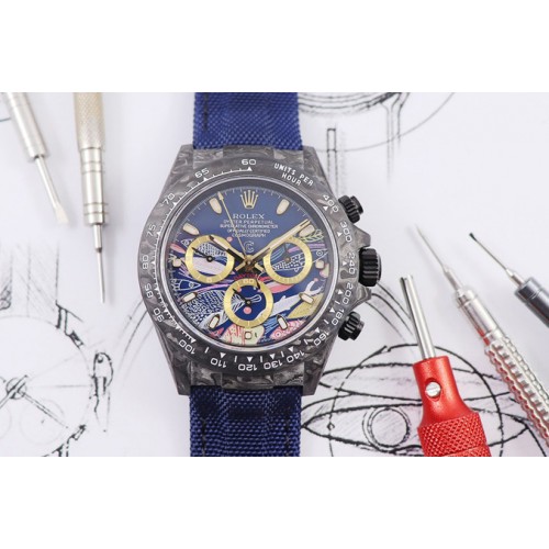 Rolex CronusArt X Daytona DIW WWF Best Edition Full Carbon Case and Bezel Blue Dial on Blue Nylon Strap A7750