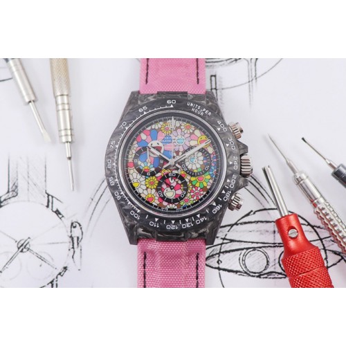Rolex CronusArt X Daytona DIW WWF Best Edition Full Carbon Case and Bezel Colorful Dial on Pink Nylon Strap A7750