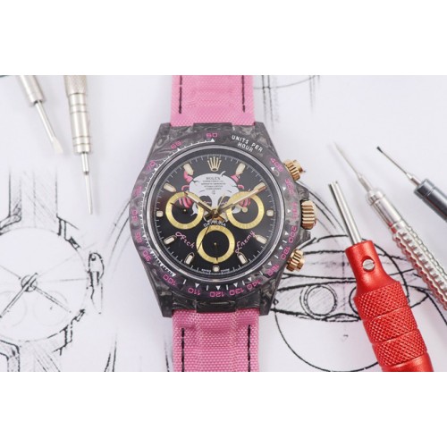 Rolex CronusArt X Daytona DIW WWF Best Edition Full Carbon Case and Bezel Black Dial on Pink Nylon Strap A7750