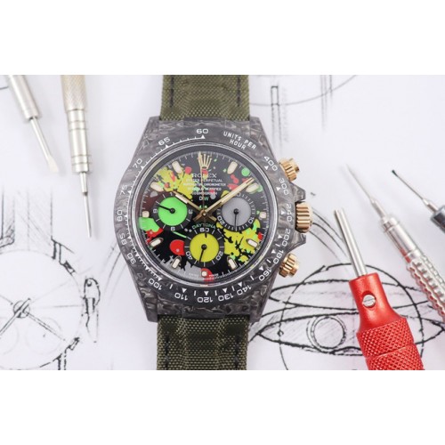 Rolex CronusArt X Daytona DIW WWF Best Edition Full Carbon Case and Colorful Dial on Green Nylon Strap A7750