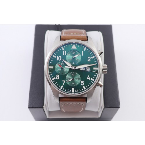 IWC Pilot Chrono IW377726 ZF 1:1 Best Edition Green Dial on Brown Leather Strap A7750 IWC Pilot Chrono IW377726 ZF 1:1 Best Edition Green Dial on Brown Leather Strap A7750