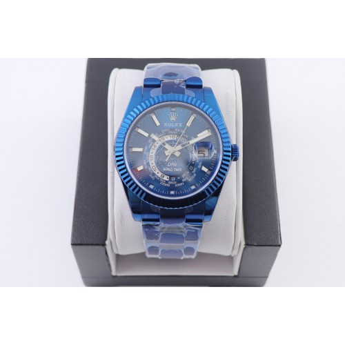 Rolex Sky Dweller DIW Custom World Timer Watches in Blue Case