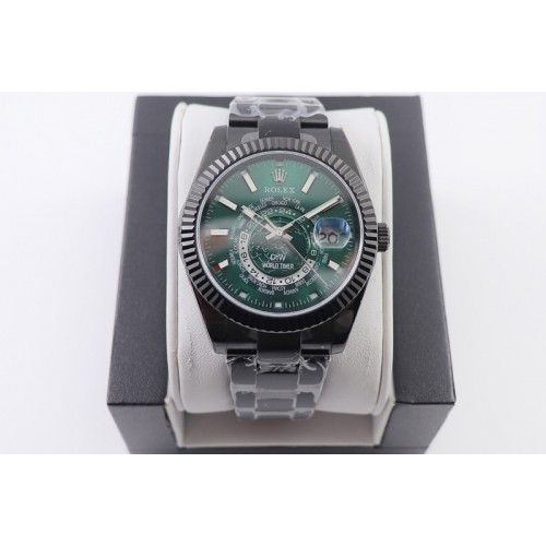 Rolex Sky Dweller DIW Custom World Timer Watches Green Dial in Black Case
