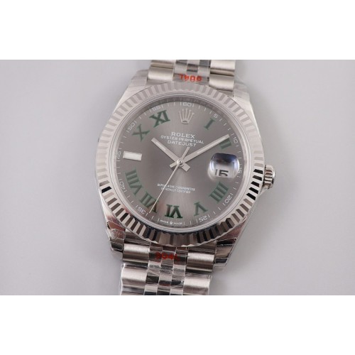 Rolex New DateJust 41 126334 SS REF 1:1 Best Edition Gray Dial Green Roman Markers on Jubilee Bracelet A3235 Clone