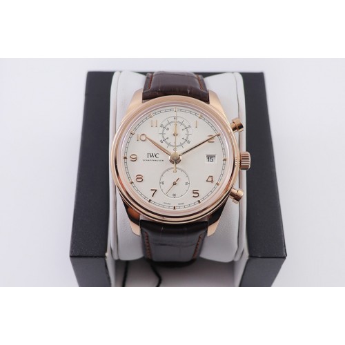 IWC Portugieser Chrono Classic 42 RG IW390301 ZF 1:1 Best Edition White Dial on Brown Leather Strap A7750