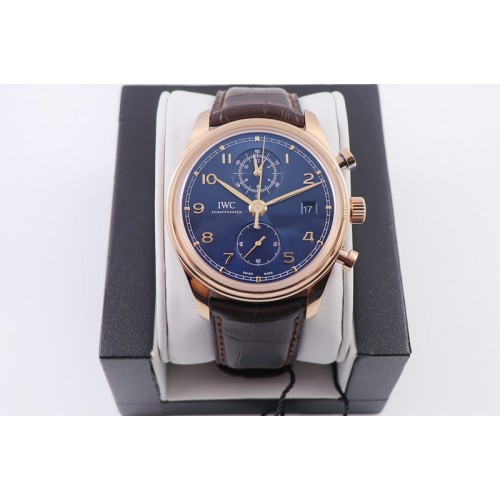 IWC Portugieser Chrono Classic 42 RG IW390305 ZF 1:1 Best Edition Blue Dial on Brown Leather Strap A7750