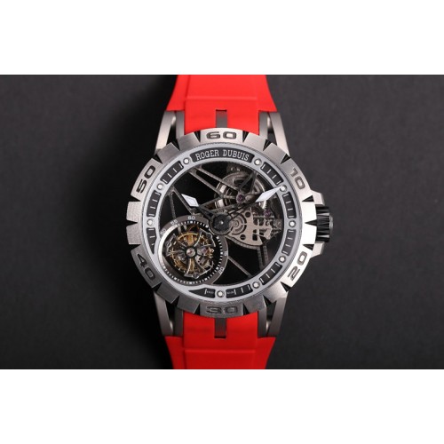Roger Dubuis Excalibur Sports Tourbillon SS JBF Best Edition Skeleton Dial on Red Rubber Strap A2136 Tourbillon