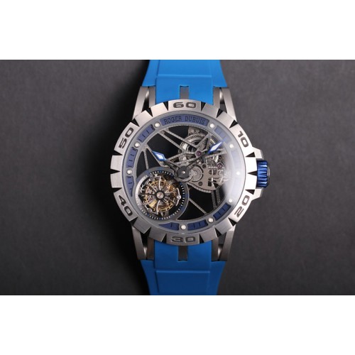Roger Dubuis Excalibur Sports Tourbillon SS JBF Best Edition Skeleton Dial on Blue Rubber Strap A2136 Tourbillon