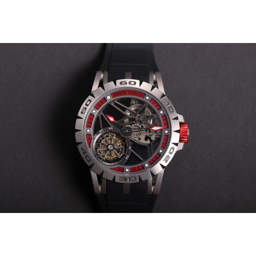 Roger Dubuis Excalibur Sports Tourbillon SS JBF Best Edition Skeleton Red Dial on Black Rubber Strap A2136 Tourbillon
