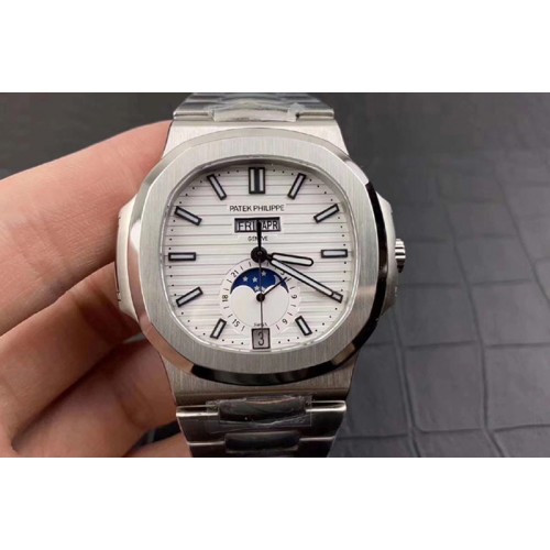 Patek Philippe Nautilus 5726 Complicated SS PF Best Edition White Textured Dial on SS Bracelet A324