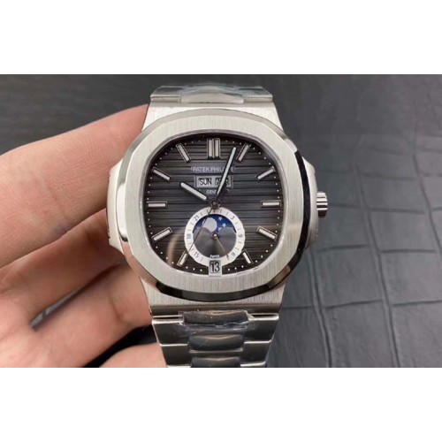 Patek Philippe Nautilus 5726 Complicated SS PF Best Edition Gray Textured Dial on SS Bracelet A324