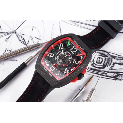 Franck Muller Vanguard Racing Carbon OXF Best Edition Red Skeleton Dial on Black Rubber Strap NH35A Franck Muller Vanguard Racing Carbon OXF Best Edition Red Skeleton Dial on Black Rubber Strap NH35A