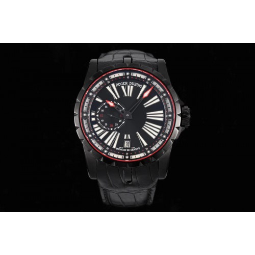 Roger Dubuis Excalibur DBEX0542 DLC TBF 1:1 Best Edition Black Dial on Black Leather Strap Micro Rotor Movement