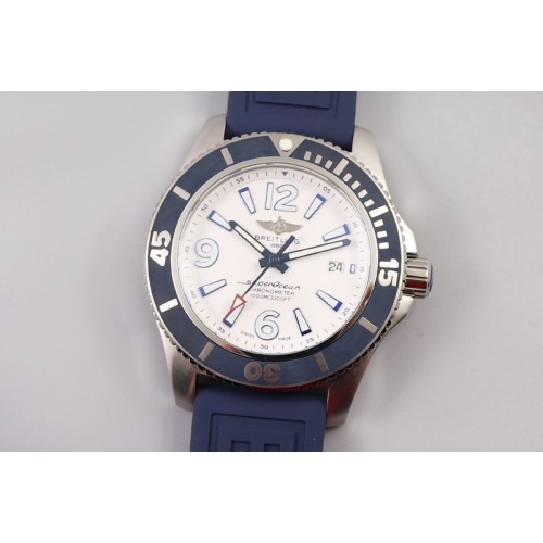 Breitling Superocean Automatic 44 TF 1:1 Best Edition White Dial Blue Bezel on Blue Rubber Strap A2824