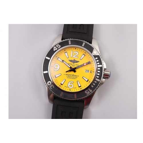 Breitling Superocean Automatic 44 TF 1:1 Best Edition Yellow Dial Black Bezel on Black Rubber Strap A2824