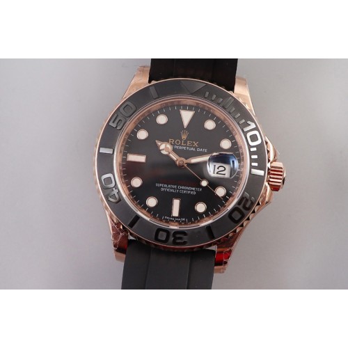 Rolex Yacht-Master 116655 Wrapped Gold D1F 1:1 Best Edition Black Ceramic Bezel on Black Rubber Strap A2836