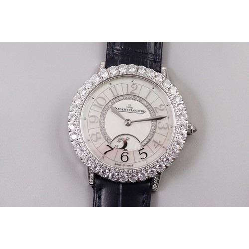 Jaeger-LeCoultre Rendez-Vous Night & Day SS Diamonds Bezel ZF 1:1 Best Edition White MOP Dial on Black Leather Strap A898 Jaeger-LeCoultre Rendez-Vous Night & Day SS Diamonds Bezel ZF 1:1 Best Edition White MOP Dial on Black Leather Strap A898