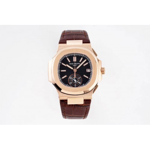 Patek Philippe Nautilus 5980 RG 3KF Best Edition Black Dial on Brown Leather Strap A7750