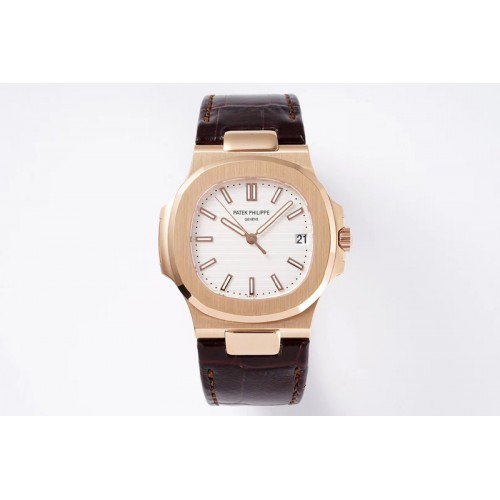 Patek Philippe Nautilus 5711/1R PPF V4 1:1 Best Edition White Textured Dial on Brown Leater Strap 324CS (Free box)