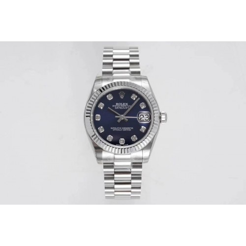 Rolex Datejust 31mm 178274 SS GSF Best Edition Blue Crystal Markers Dial on SS President Bracelet SEIKO NH05A