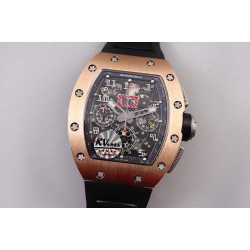 Richard Mille RM011 RG Chrono KVF 1:1 Best Edition Crystal Dial Black on Black Rubber Strap A7750 V3 Richard Mille RM011 RG Chrono KVF 1:1 Best Edition Crystal Dial Black on Black Rubber Strap A7750 V3