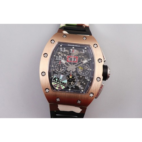 Richard Mille RM011 RG Chrono KVF 1:1 Best Edition Crystal Dial Black on Green Camo Rubber Strap A7750 V3