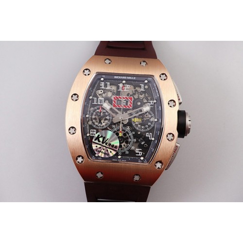 Richard Mille RM011 RG Chrono KVF 1:1 Best Edition Crystal Dial Black on Brown Rubber Strap A7750 V3 Richard Mille RM011 RG Chrono KVF 1:1 Best Edition Crystal Dial Black on Brown Rubber Strap A7750 V3