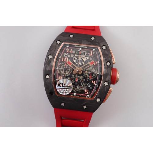 Richard Mille RM011 NTPT Chrono RG Case KVF 1:1 Best Edition Crystal Dial Red on Red Rubber Strap A7750 V2 Richard Mille RM011 NTPT Chrono RG Case KVF 1:1 Best Edition Crystal Dial Red on Red Rubber Strap A7750 V2
