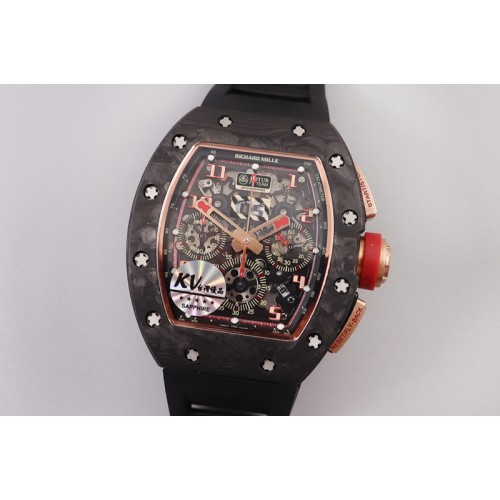 RM011 NTPT Chrono Lotus KVF 1:1 Best Edition Crystal Dial on Black Rubber Strap A7750 V2