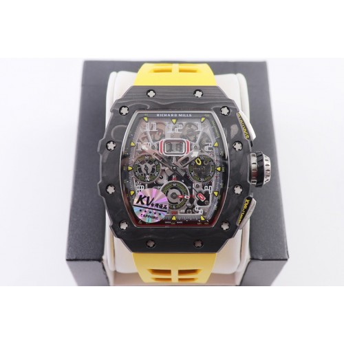 RM011 NTPT Chrono KVF 1:1 Best Edition Crystal Dial on Yellow Rubber Strap A7750 V2
