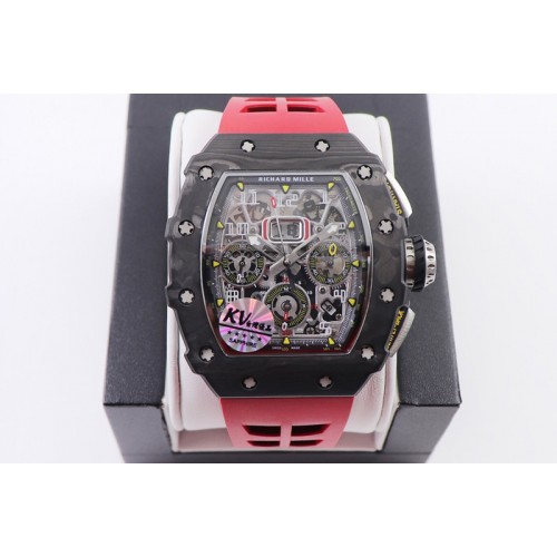Richard Mille RM011 NTPT Chrono KVF 1:1 Best Edition Crystal Dial on Red Rubber Strap A7750 V2 Richard Mille RM011 NTPT Chrono KVF 1:1 Best Edition Crystal Dial on Red Rubber Strap A7750 V2