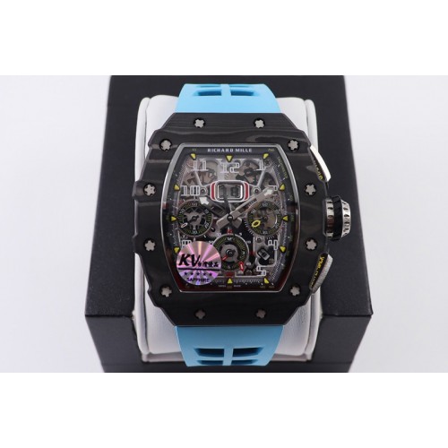 Richard Mille RM011 NTPT Chrono KVF 1:1 Best Edition Crystal Dial on Blue Rubber Strap A7750 V2