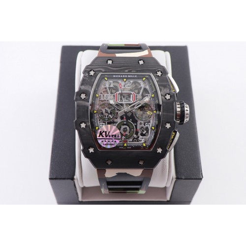 Richard Mille RM011 NTPT Chrono KVF 1:1 Best Edition Crystal Dial on Green Camo Rubber Strap A7750 V2