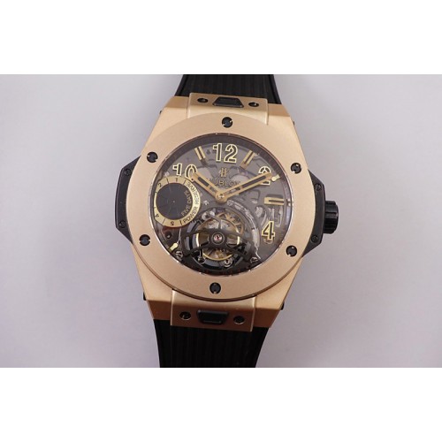 Hublot Big Bang Tourbillon King 45mm YG MJF Best Edition Skeleton Dial on Black Rubber Strap