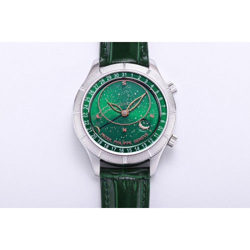 Patek Philippe Grand Complications 6102P Moon SS OXF Best Edition Green Dial on Green Leather Strap A240