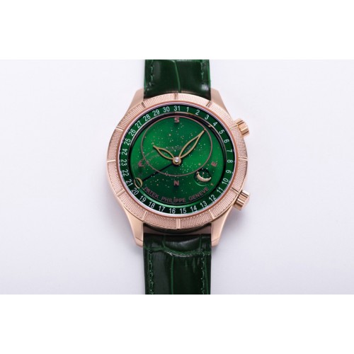 Patek Philippe Grand Complications 6102P Moon RG OXF Best Edition Green Dial on Green Leather Strap A240