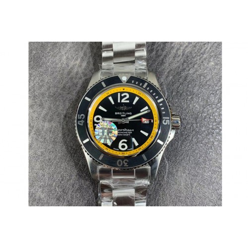 Breitling Superocean Automatic 44 TF 1:1 Best Edition Black/Yellow Dial Black Bezel on SS Bracelet A2824
