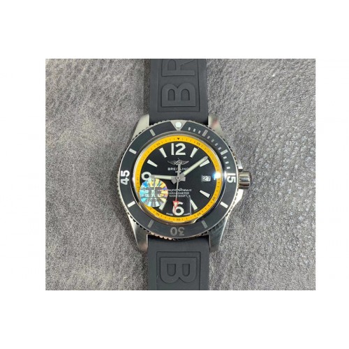 Breitling Superocean Automatic 44 TF 1:1 Best Edition Black/Yellow Dial Black Bezel on Black Rubber Strap A2824
