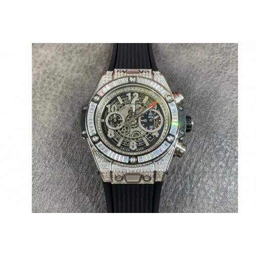 Hublot Big Bang Unico 45mm TA Best Edtion SS Full Diamond on Black Rubber Strap HUB142