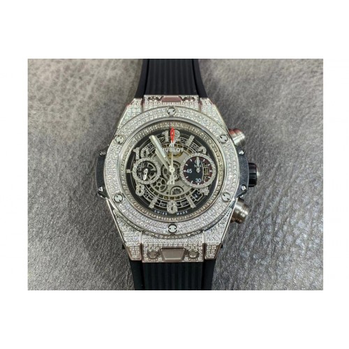 Hublot Big Bang Unico 45mm TA Best Edtion SS Full Diamond on Black Rubber Strap HUB142