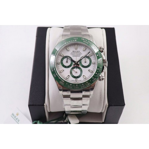 Rolex Daytona Green Ceramic SS OMF Best Edition White Dial on SS Bracelet A4130