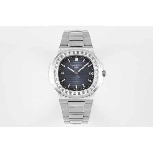 Patek Philippe Nautilus 5711 PPF 1:1 Best Edition Blue Dial Diamonds Bezel on SS Bracelet 324CS (Free box)