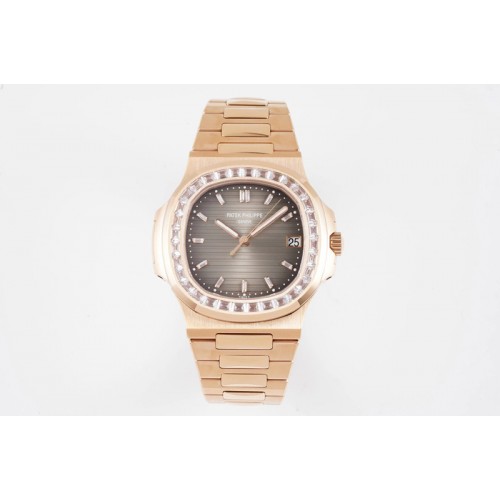 Patek Philippe Nautilus 5711/1R T Crystal Bezel PPF V4 1:1 Best Edition Brown Textured Dial on RG Bracelet 324CS (Free box)