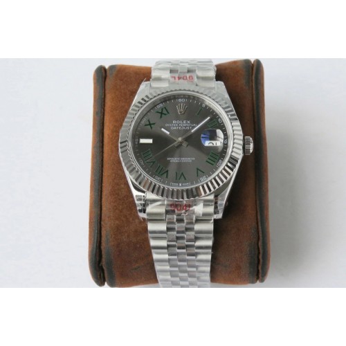 Rolex DateJust 41 126334 VRF 1:1 Best Edition 904L Steel Gray Dial Green Roman Markers on SS Jubilee Bracelet A3235