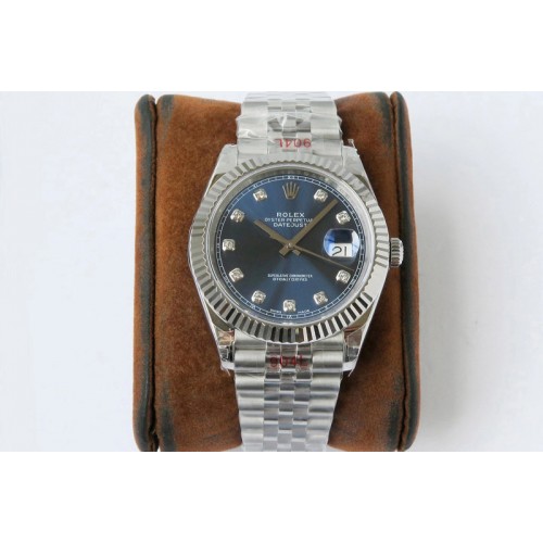 Rolex DateJust 41 126334 VRF 1:1 Best Edition 904L Steel Blue Dial Diamonds Markers on SS Jubilee Bracelet A3235