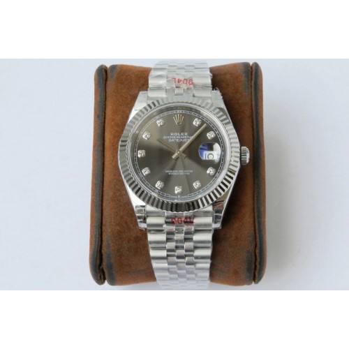 Rolex DateJust 41 126334 VRF 1:1 Best Edition 904L Steel Gray Dial Diamonds Markers on SS Jubilee Bracelet A3235
